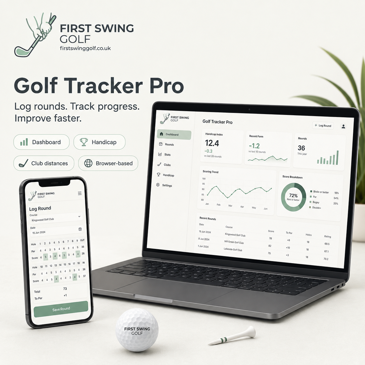 First Swing Golf Tracker Pro: Golf Score, Handicap & Stats Tracker.
